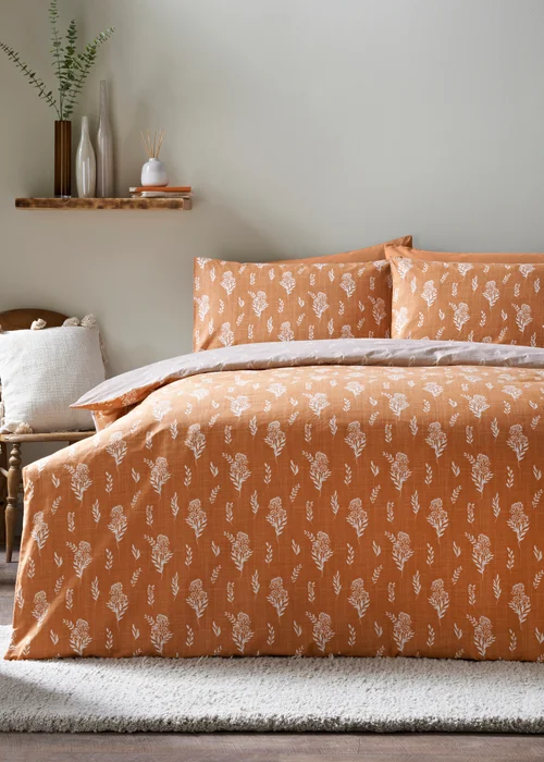 Orange Botanical Printed Duvet Set - Single Image 1