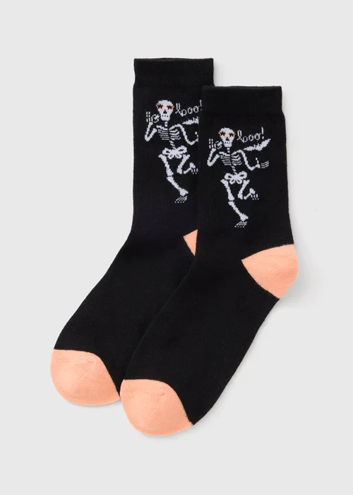 Black Halloween Skeleton Socks - One Size Image 1