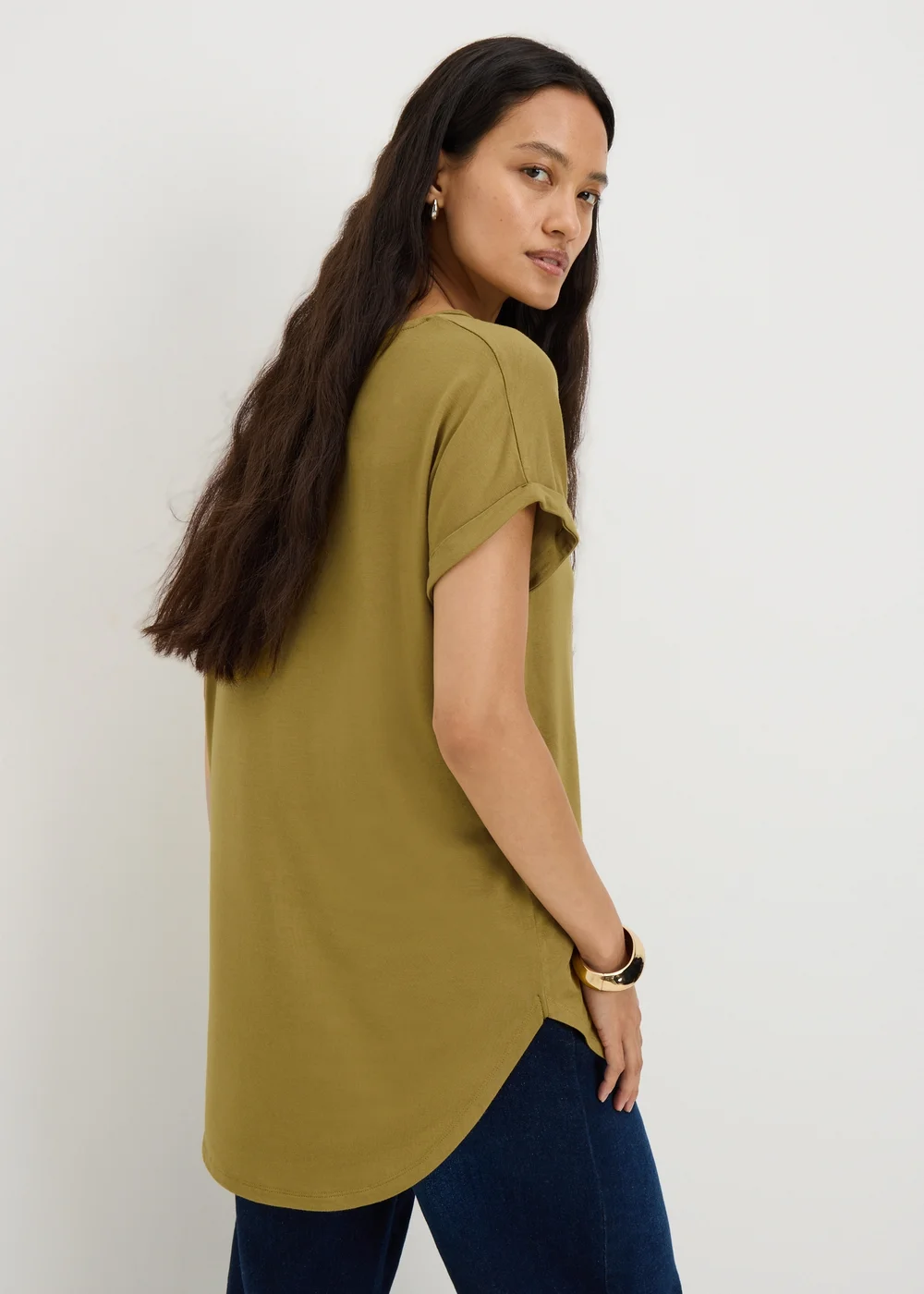 Olive Relaxed Longline T-Shirt - S Image 2