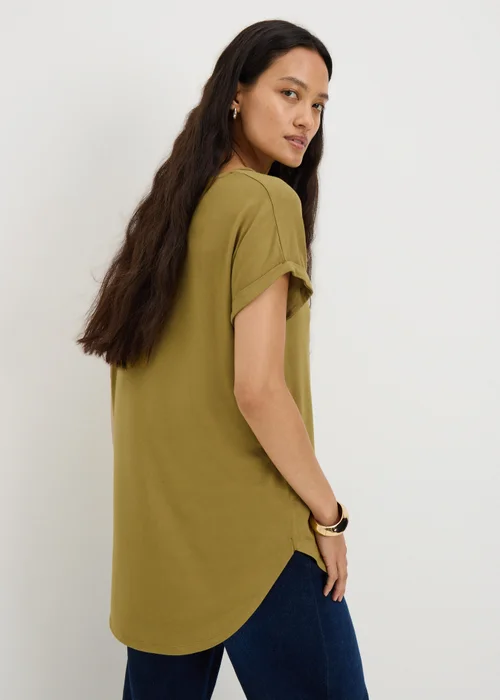 Olive Relaxed Longline T-Shirt - S Image 2