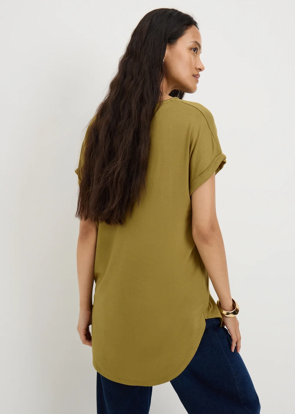 Olive Relaxed Longline T-Shirt - S Image 3