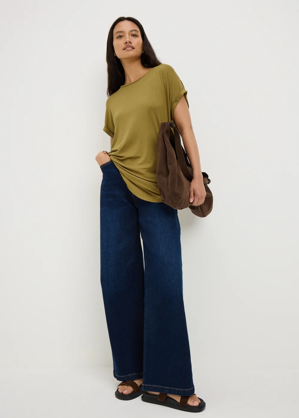 Olive Relaxed Longline T-Shirt - S Image 1