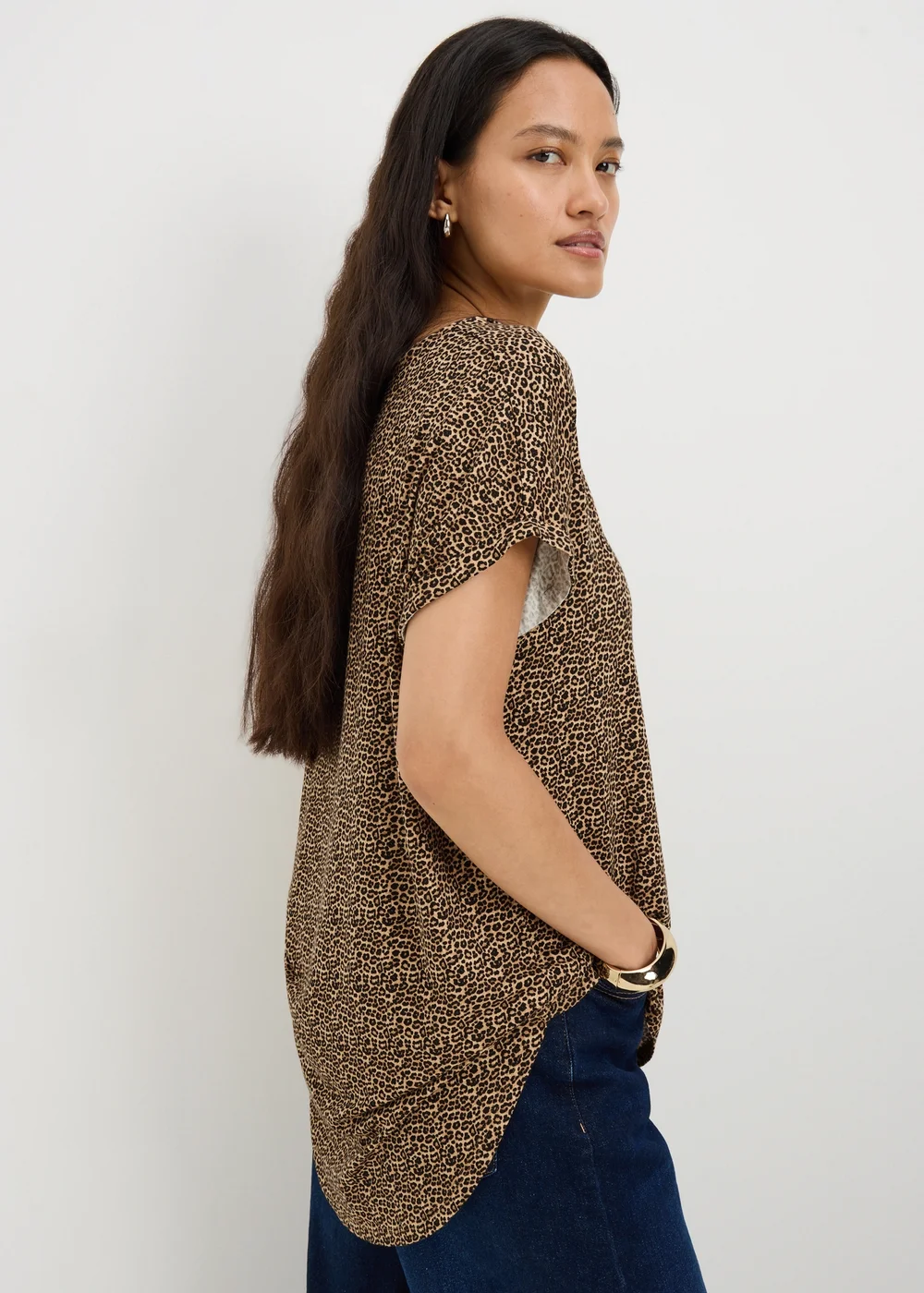 Brown Leopard Print Relaxed Longline T-Shirt - 2XL Image 2