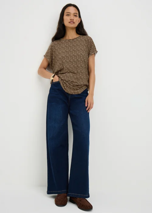 Brown Leopard Print Relaxed Longline T-Shirt - 2XL Image 1