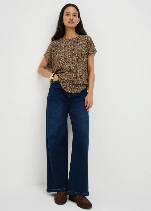 Brown Leopard Print Relaxed Longline T-Shirt
