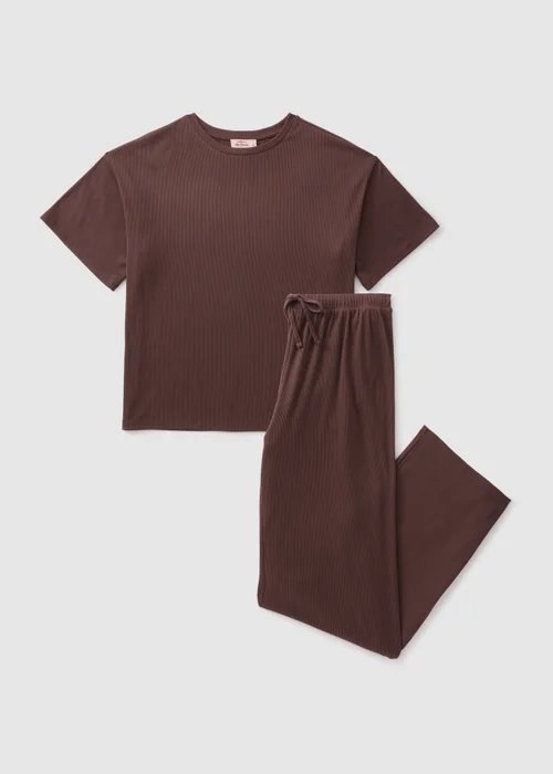 Brown Ribbed Slouchy Loungewear Set - XS Image 3
