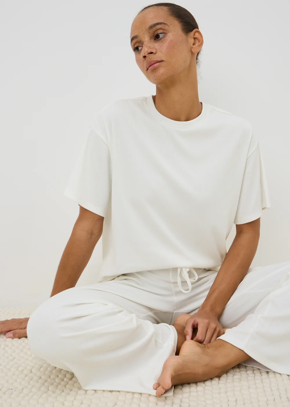 Cream Slouch Wide Leg Pyjama Set - M Image 1