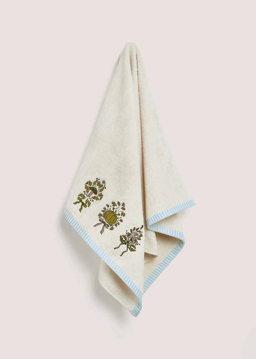 Cream Pumpkin Embroidered Hand Towel - Hand Towel Image 1