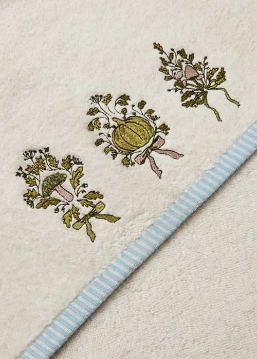 Cream Pumpkin Embroidered Hand Towel - Hand Towel Image 2