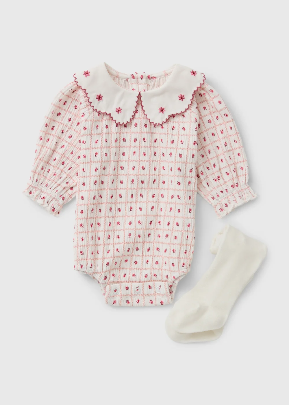 Baby Pink Floral Collar Bodysuit & Socks Set (0-23mths) - Up to 1 Month Image 1