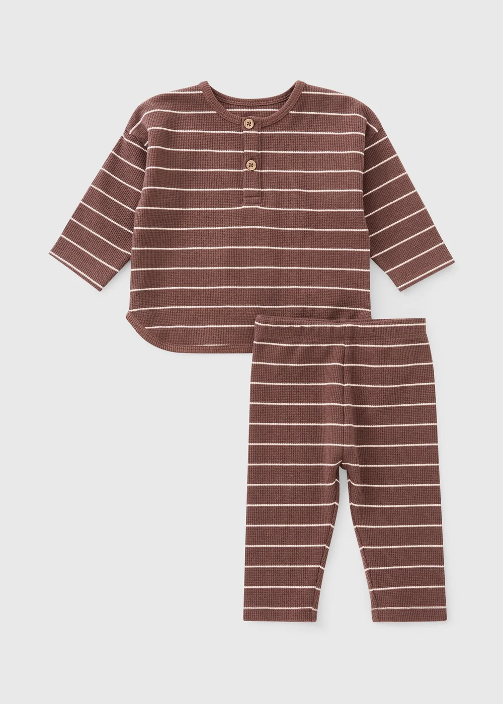 Baby Brown Waffle Striped Top & Leggings Set (0-23mths) - Up to 1 Month Image 1