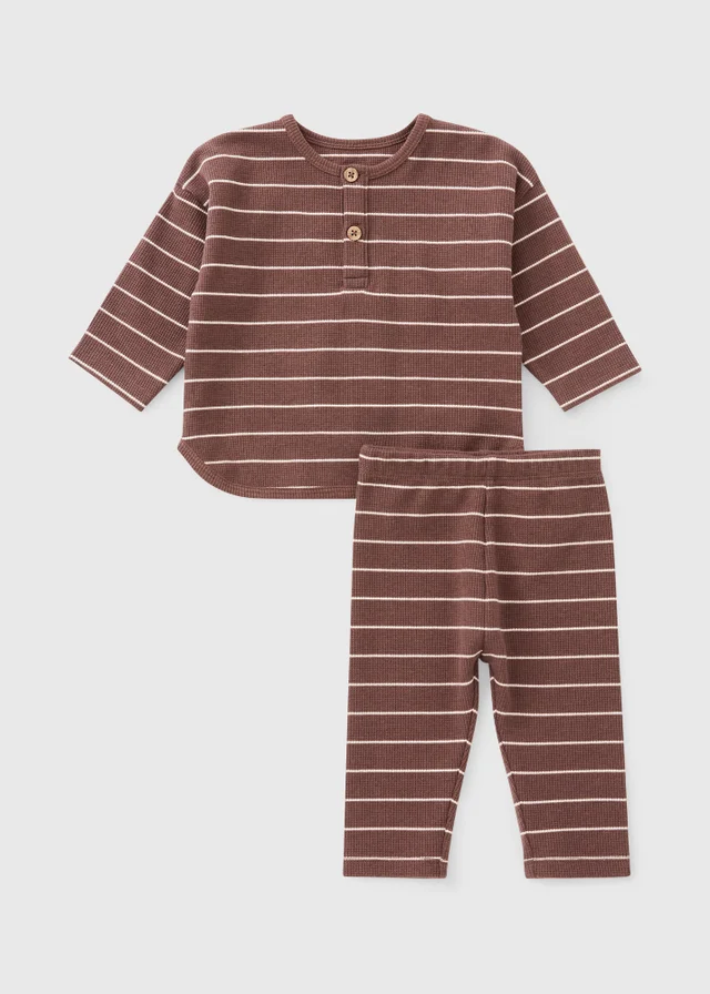 Baby Brown Waffle Striped Top & Leggings Set (0-23mths)