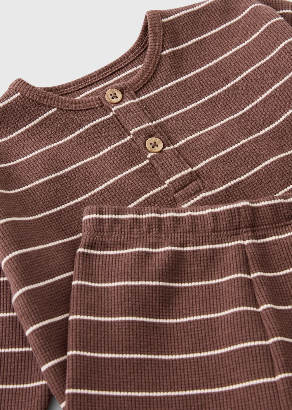 Baby Brown Waffle Striped Top & Leggings Set (0-23mths) - Up to 1 Month Image 2