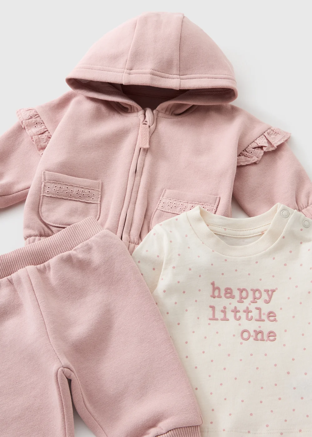 Girls Pink 3 Piece Top & Jogging Bottoms Set (0-23mths) - Up to 1 Month Image 2