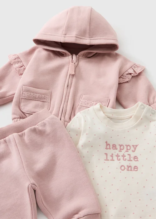 Girls Pink 3 Piece Top & Jogging Bottoms Set (0-23mths) - Up to 1 Month Image 2