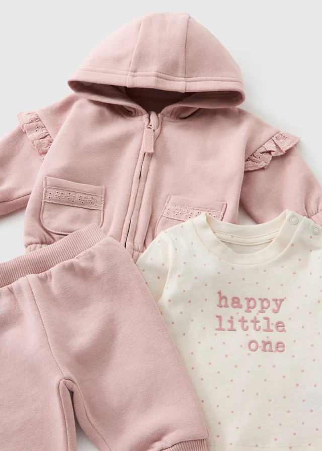 Girls Pink 3 Piece Top & Jogging Bottoms Set (0-23mths)
