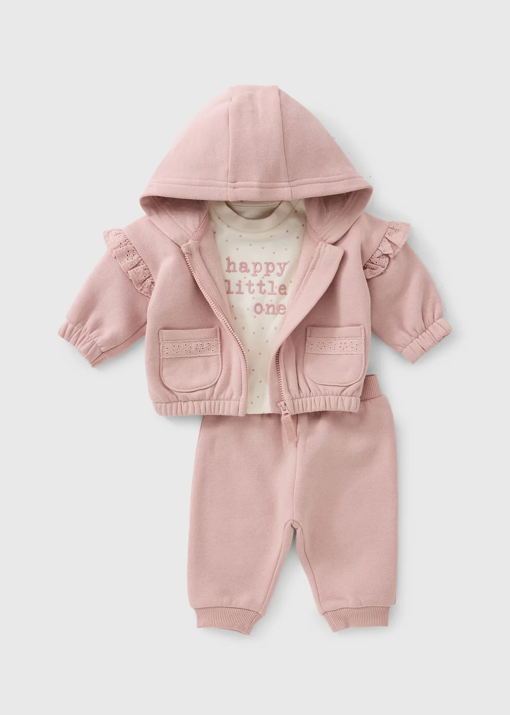 Girls Pink 3 Piece Top & Jogging Bottoms Set (0-23mths) - Up to 1 Month Image 1