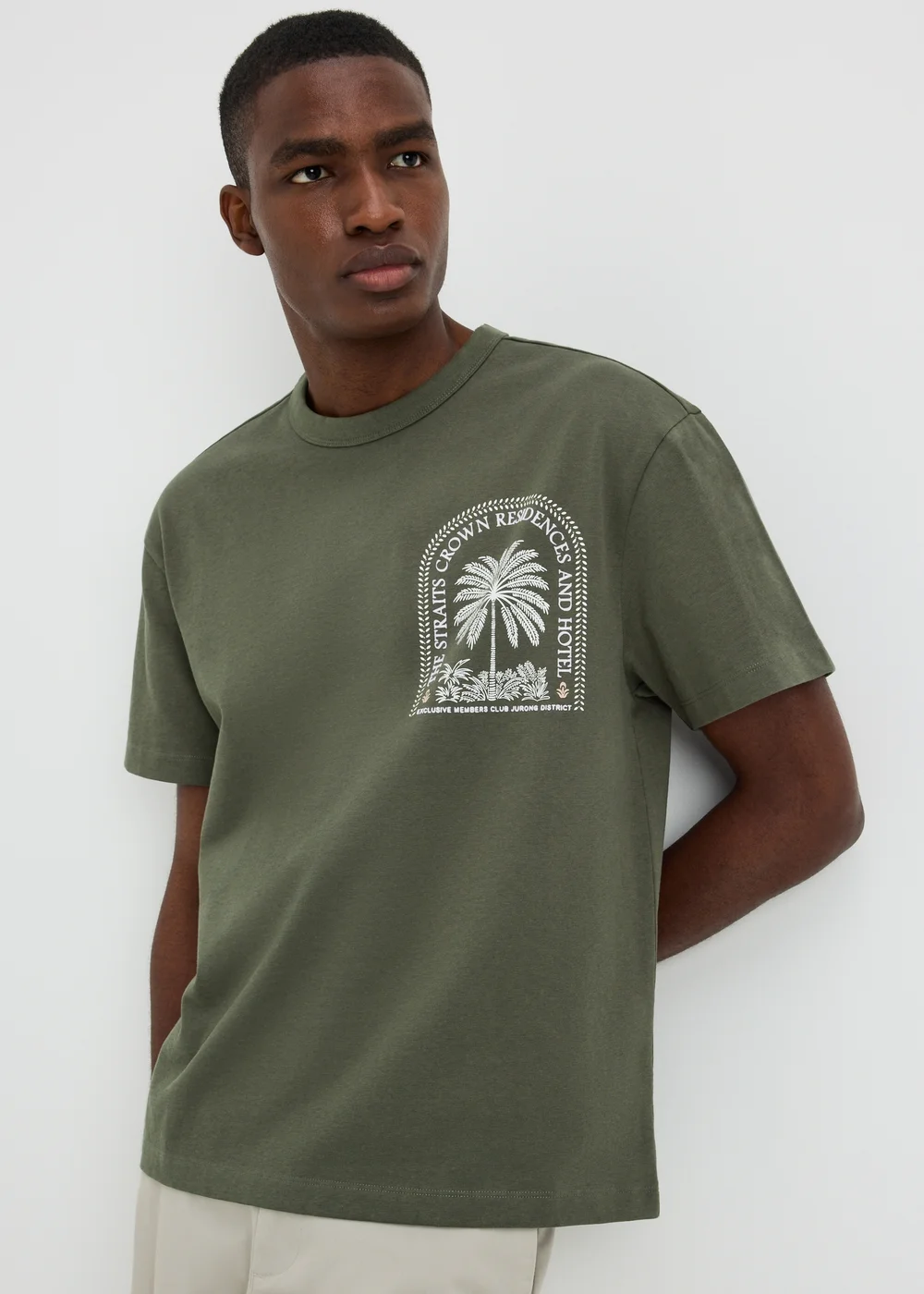 Khaki Singapore Palm Printed T-Shirt - M Image 1
