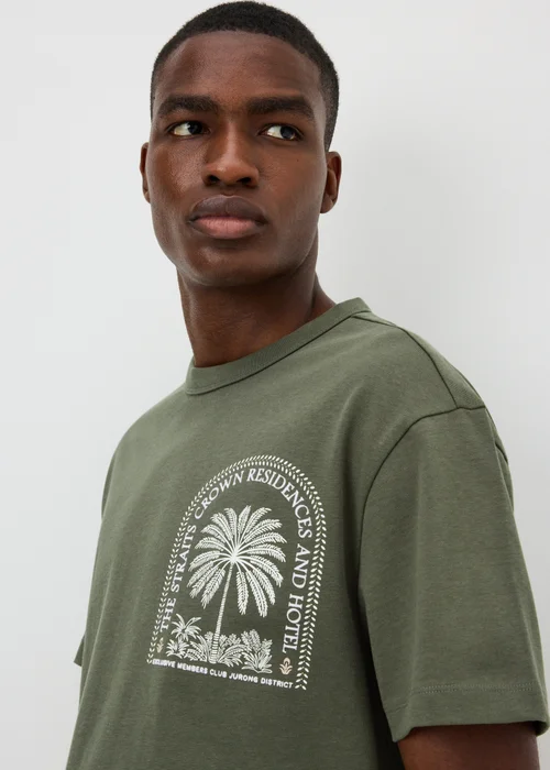 Khaki Singapore Palm Printed T-Shirt - M Image 3