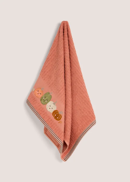 Orange Pumpkin Embroidered Hand Towel - Hand Towel Image 1