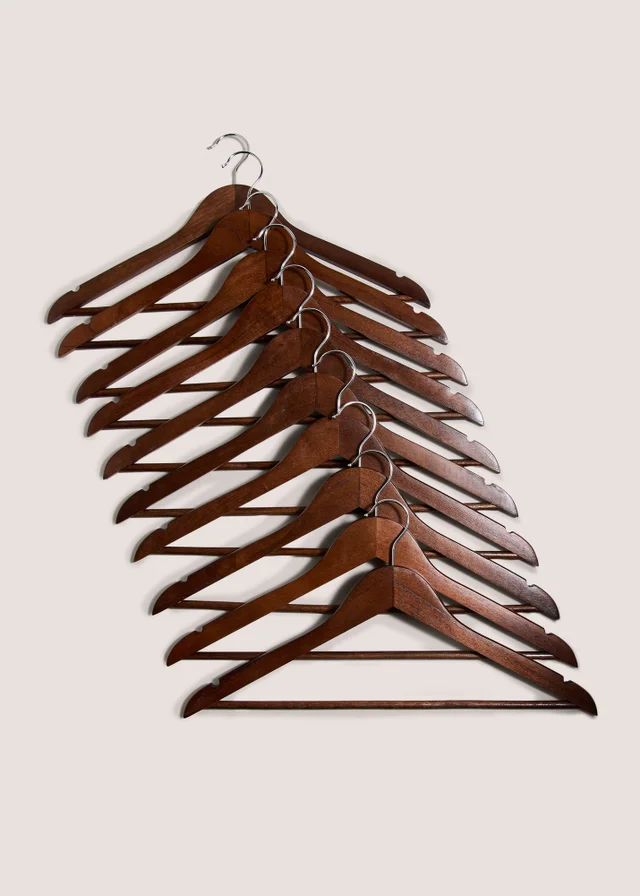 10 Pack Dark Wood Effect Clothes Hangers