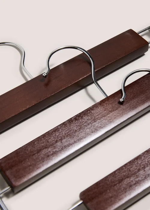 3 Pack Brown Dark Wood Trouser Hangers Image 2