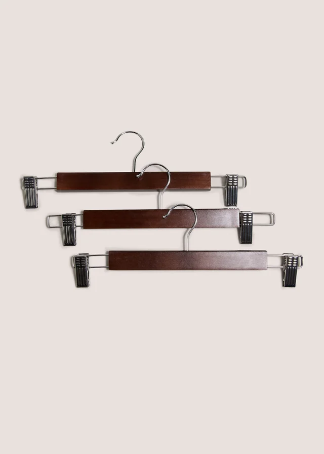 3 Pack Brown Dark Wood Trouser Hangers