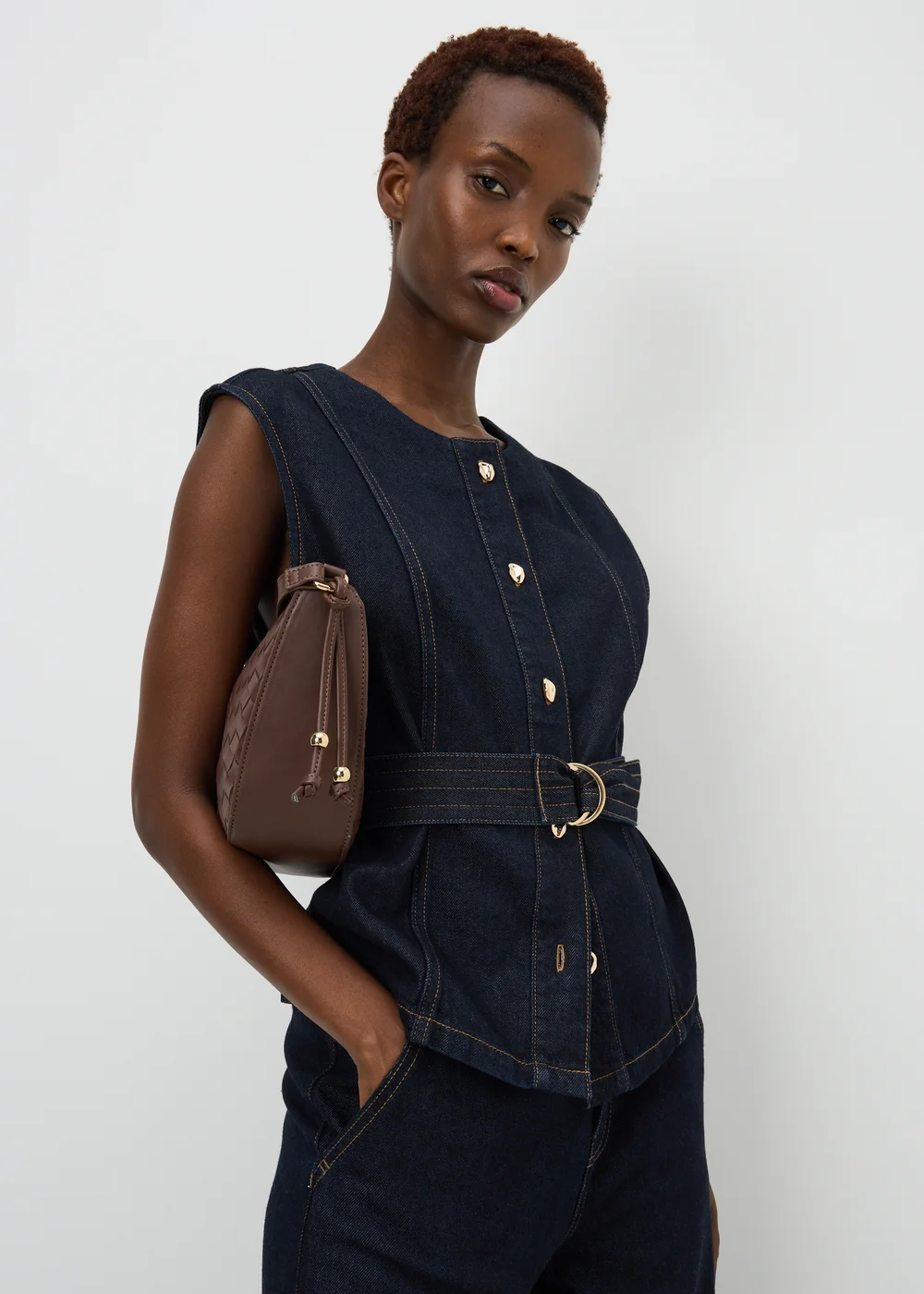 Indigo Belted Co Ord Denim Waistcoat - 14 Image 1