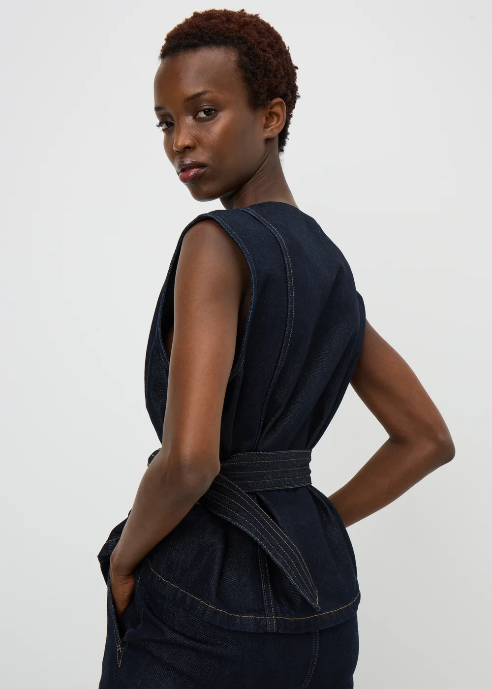 Indigo Belted Co Ord Denim Waistcoat - 14 Image 3