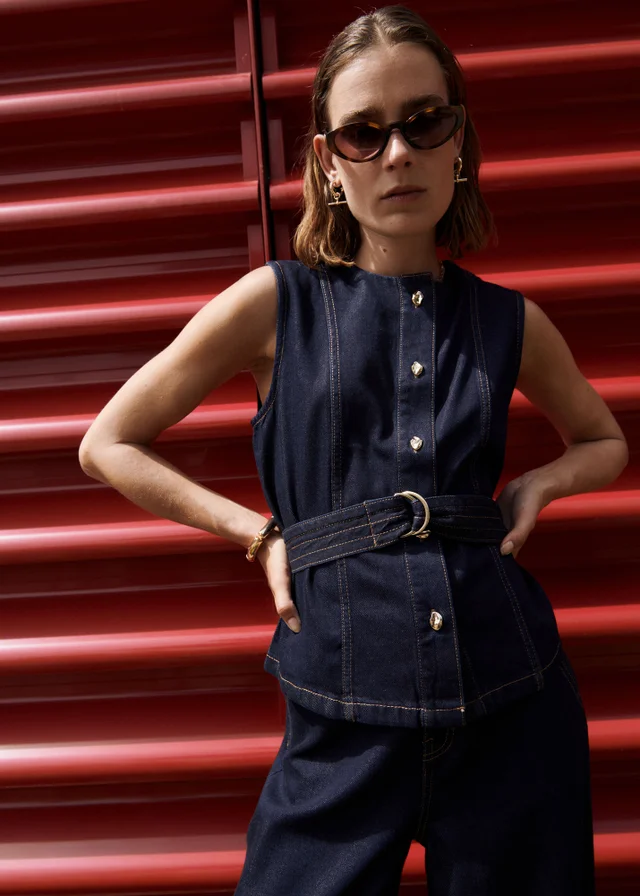 Indigo Belted Co Ord Denim Waistcoat