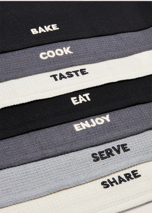 7 Pack Monochrome Slogan Tea Towels Image 2
