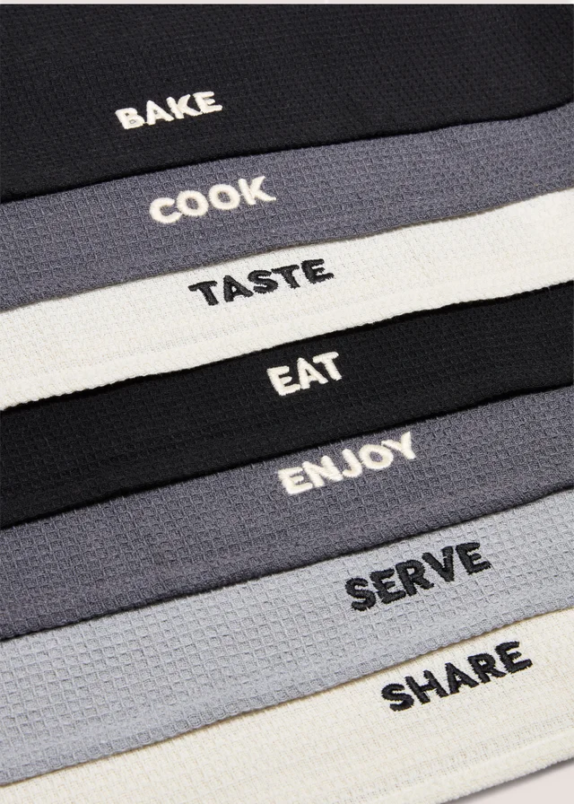 7 Pack Monochrome Slogan Tea Towels
