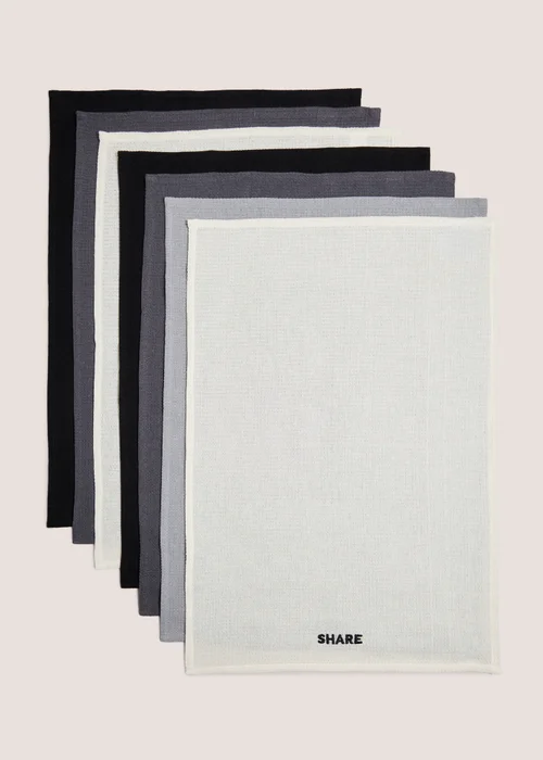 7 Pack Monochrome Slogan Tea Towels Image 1