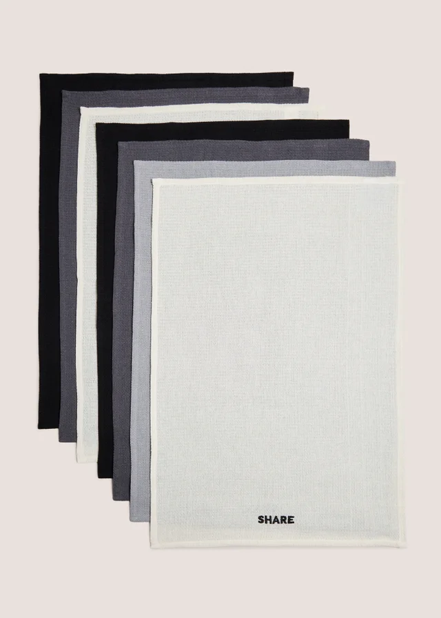 7 Pack Monochrome Slogan Tea Towels