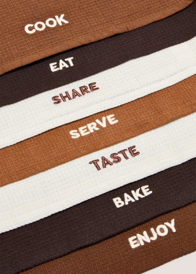 7 Pack Beige Slogan Tea Towels