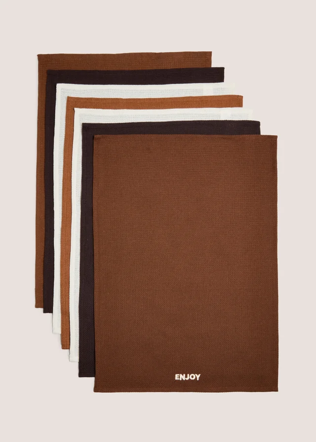 7 Pack Beige Slogan Tea Towels