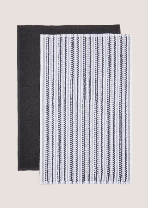 2 Pack Black Stripe Bobble Tea Towels Image 1