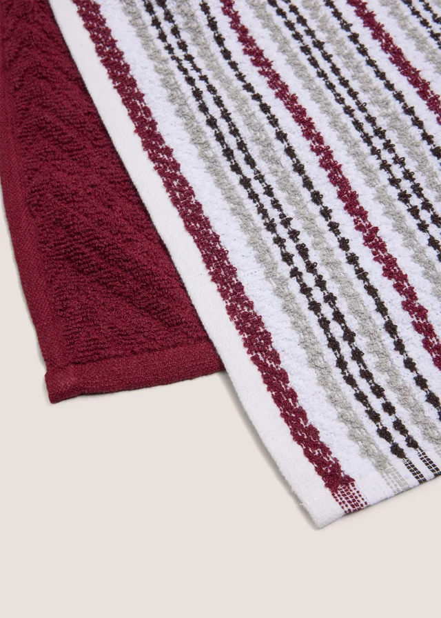 2 Pack Burgundy Stripe Bobble Tea Towels
