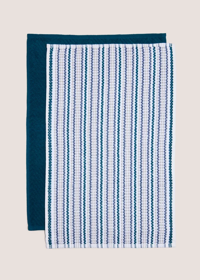 2 Pack Teal Stripe Tea Towel
