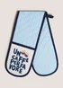 Blue Coffee Print Striped Oven Gloves Image 1