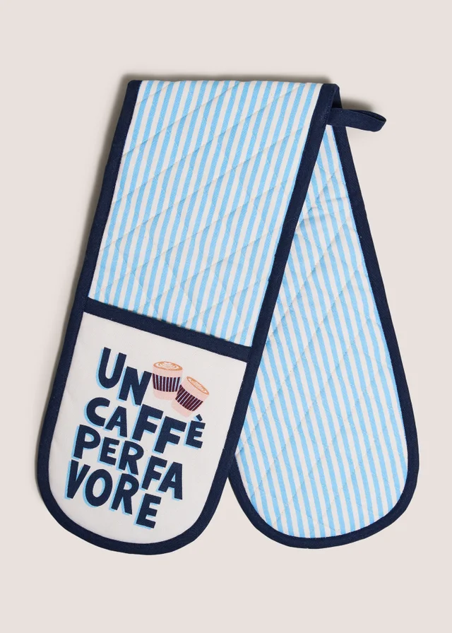 Blue Coffee Print Striped Oven Gloves