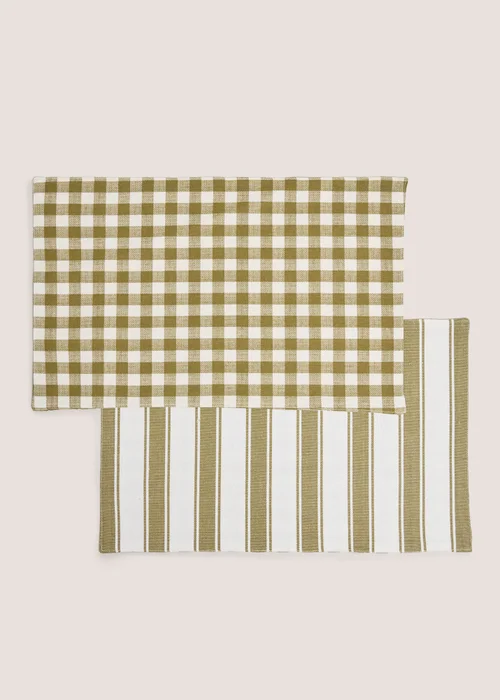 2 Pack Green Checked & Striped Placemats Image 1