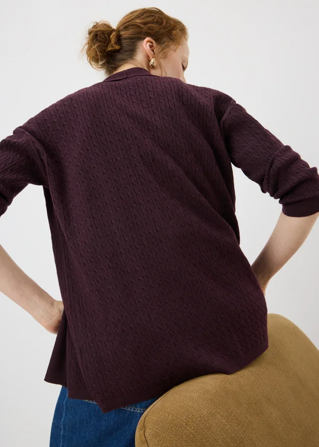 Burgundy Baby Cable Open Front Cardigan