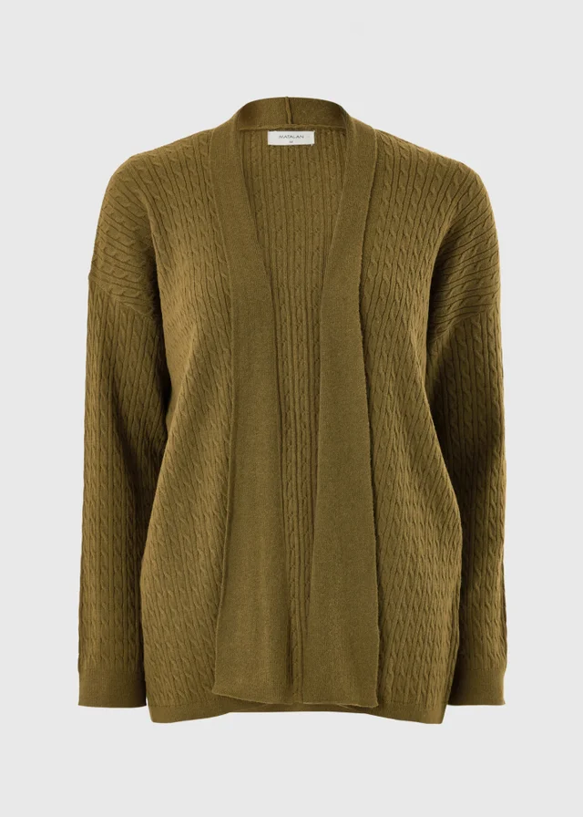 Khaki Baby Cable Open Front Cardigan
