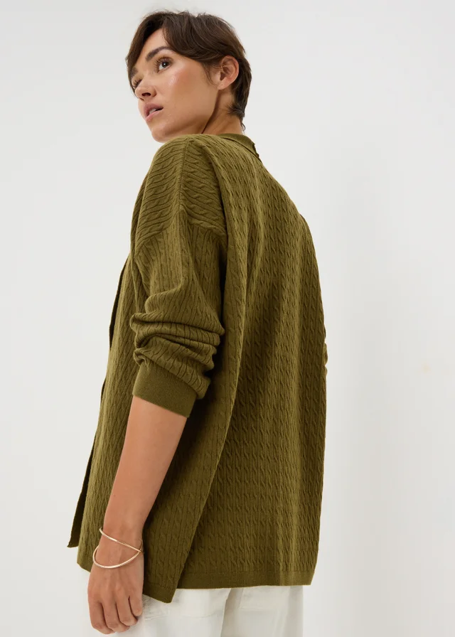 Khaki Baby Cable Open Front Cardigan