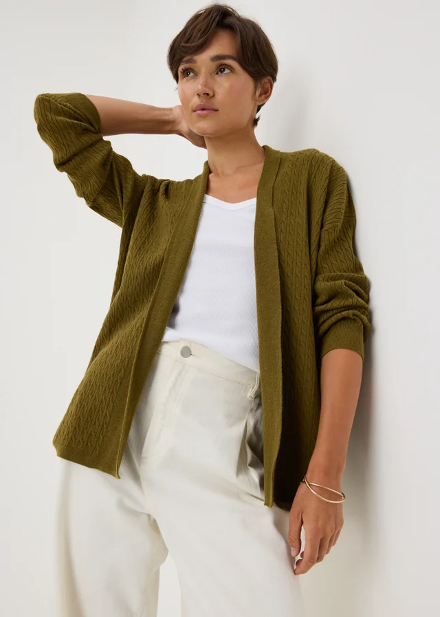 Khaki Baby Cable Open Front Cardigan