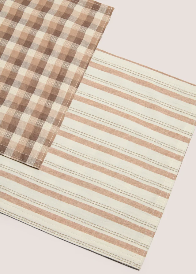 Brown Check Reversable Table Runner