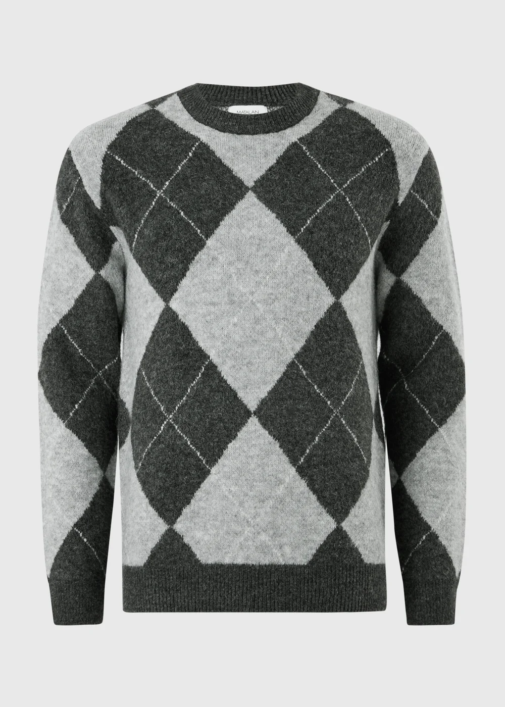 Grey Argyle Crew Neck Jumper - S Image 6