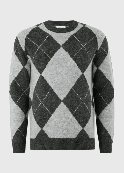 Grey Argyle Crew Neck Jumper - S Image 6