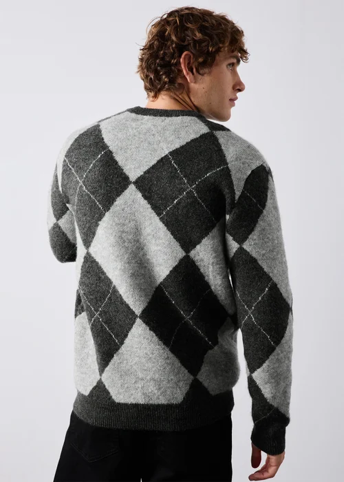 Grey Argyle Crew Neck Jumper - S Image 3